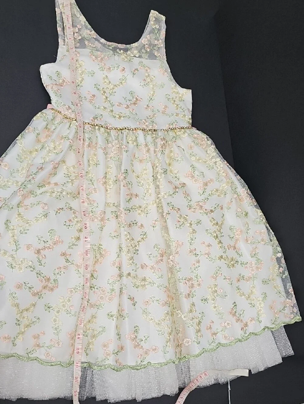 American Princess Cream Dress with Pink Floral Embroidery Size 8Y